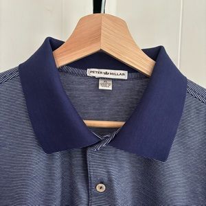 Peter Millar Classic Preppy Blue Stripe Cotton Golf Polo Shirt Men XL Southwire